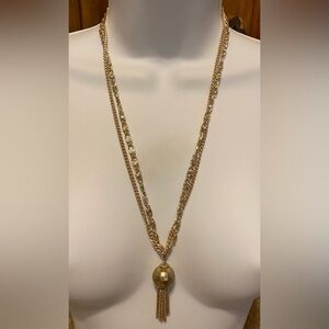 Vintage boho art deco gold-tone multi-chain tassel necklace